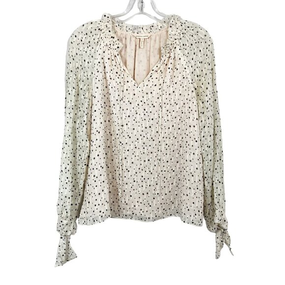 Rebecca Taylor Ivory & Black Star Print Long Sleeve Blouse Silk - Women's Size 2 - Picture 1 of 7